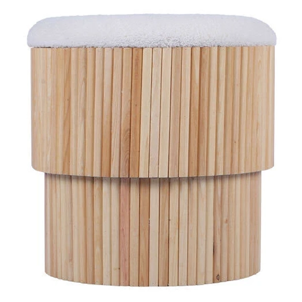 World Market Teo Round Wood Slat Tiered Storage Ottoman