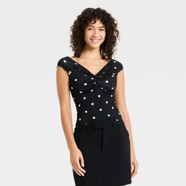 Women's Twist Tank Top - A New Day™ Black/White Dot M