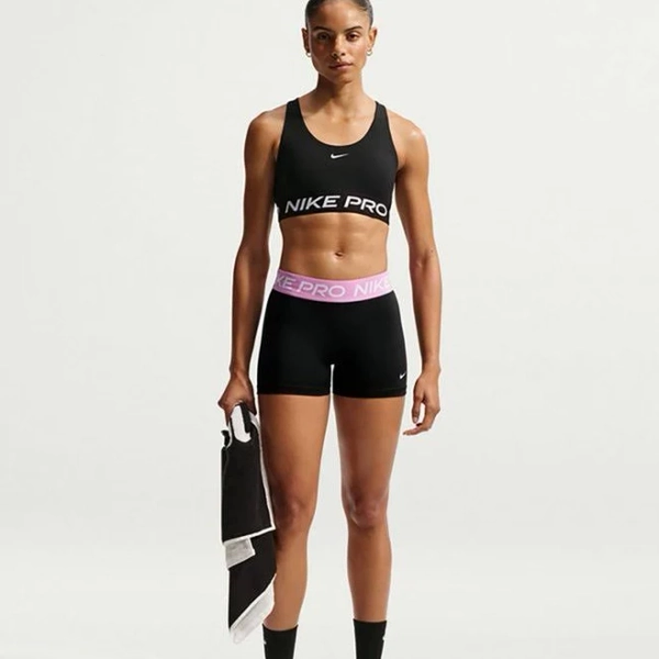 Nike Women's Nike Pro Dri-FIT Mid-Rise Biker Shorts 3 in Black/Pink - Women's Athletic Performance Bottoms at Academy Sports