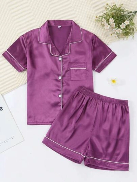 Girls Pajamas, Satin Silky Pjs Set Kids 2Pcs Button-Down Nightwear Sleepwear Gift For Kids