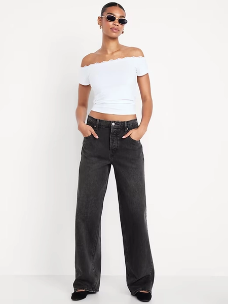 Mid-Rise Slouchy Wide-Leg Jeans