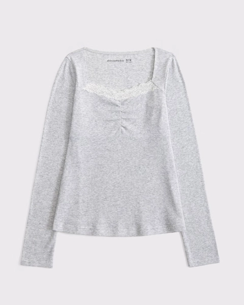 long-sleeve lace-trim babydoll top