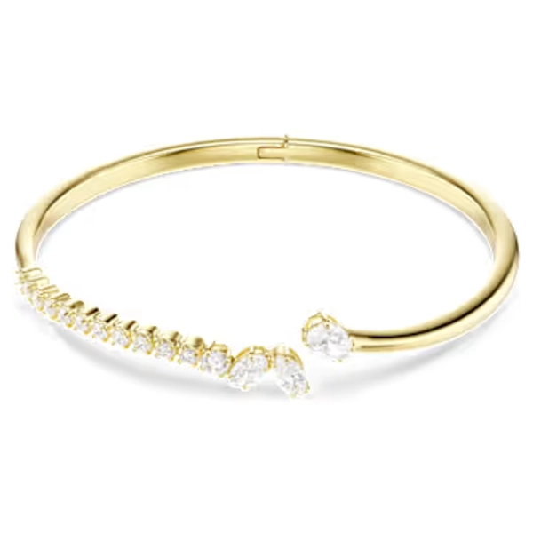 Mesmera bangle, Mixed cuts, White, 18K gold finish