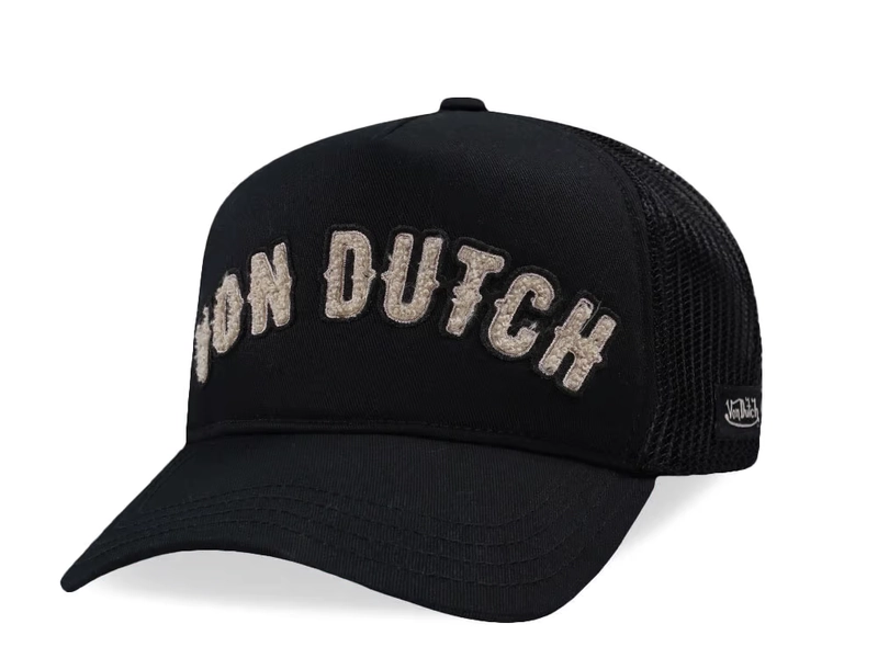 Von Dutch Script Black Trucker Snapback Cap
