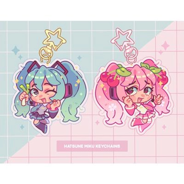 "hatsune miku keychain charm (2.3\" acrylic keychains) | vocaloid sakura miku pink miku"