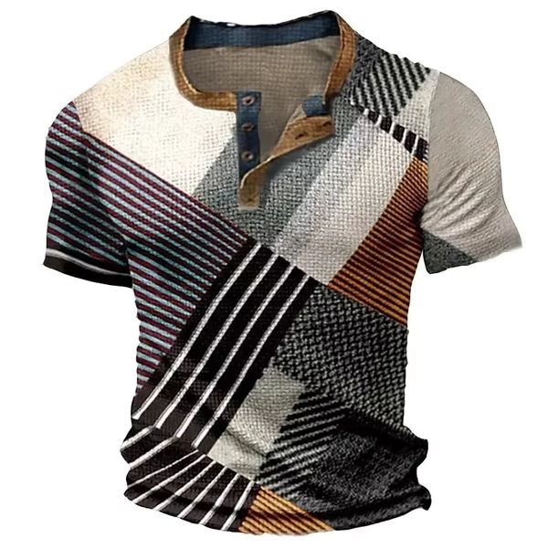 Summer 3D Printed Men's T Shirt Waffle Patchwork Textured T Shirt Cool Breathable Short Sleeve Vintage Casual Oversized Top - AliExpress 200000343