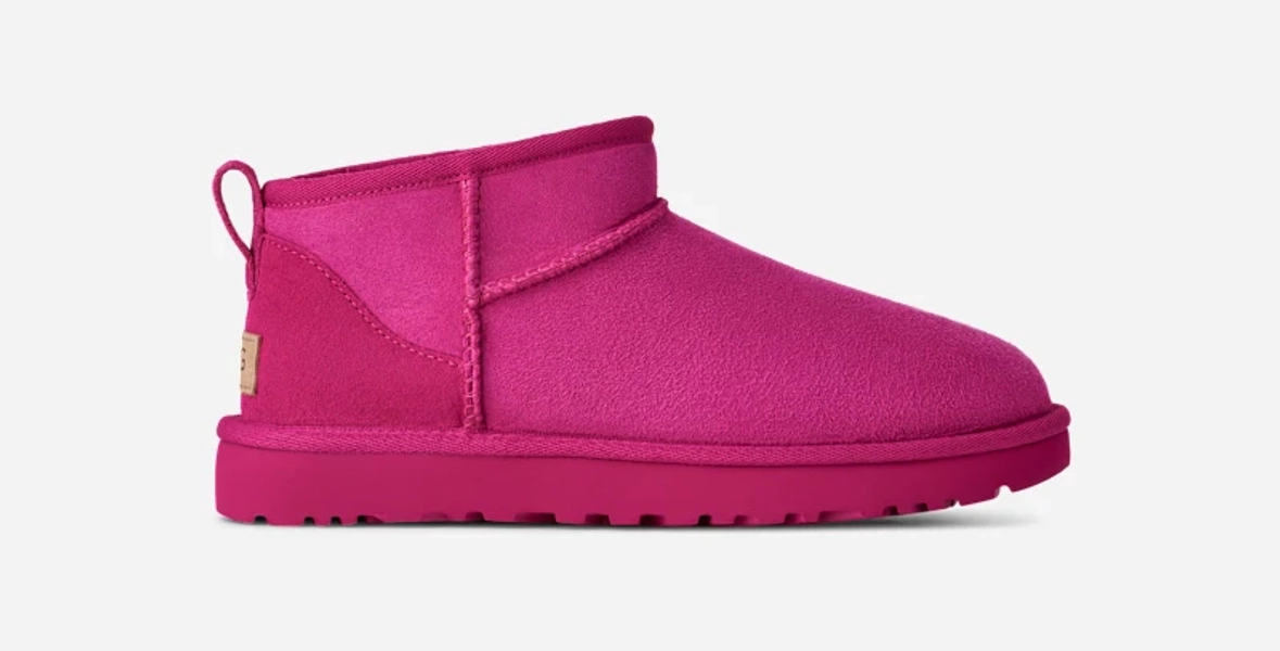 UGG® Women's Classic Ultra Mini Sheepskin Classic Boots in Dark Peony, Size 5