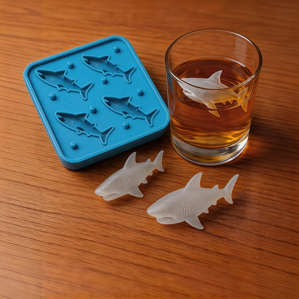 Shark Silicone Ice Mold, 4-Cavity Non-Stick Silicone Tray, Suitable for Making Ice Cubes, Creative Kitchen Party Mold, Party Essential, Summer Essential