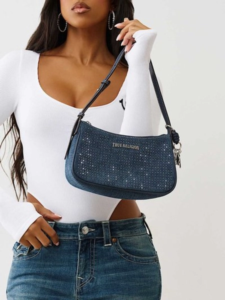 DENIM CRYSTAL SHOULDER BAG