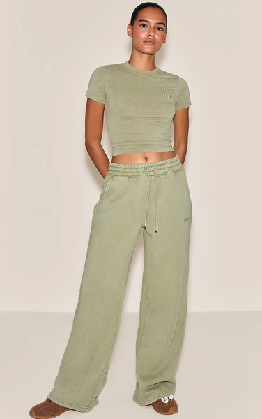 Olive Washed Wide Leg Sweatpants