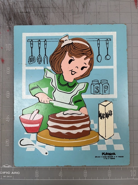 Vintage Playskool Cake Maker Wooden Peg Puzzle 275-43 Toddler Educational Toy