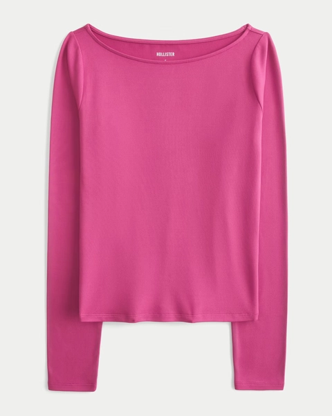 Soft Stretch Seamless Fabric Slash-Neck Top