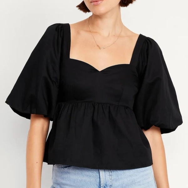 Old Navy Women's Puff-Sleeve Poplin Peplum Top