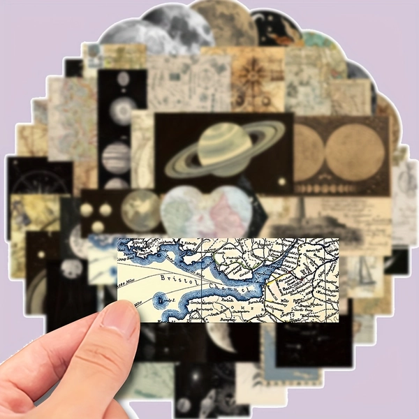 50pcs Retro Universe Planet Vinyl Stickers - Vintage Celestial Designs for Water Bottles, Cars, Cups, Computers, Guitars, Skateboards, Luggage, Bikes, Motorcycles & Snowboards - Durable, Easy-to-Apply, No Power Needed, Car Stickers for Vehicles