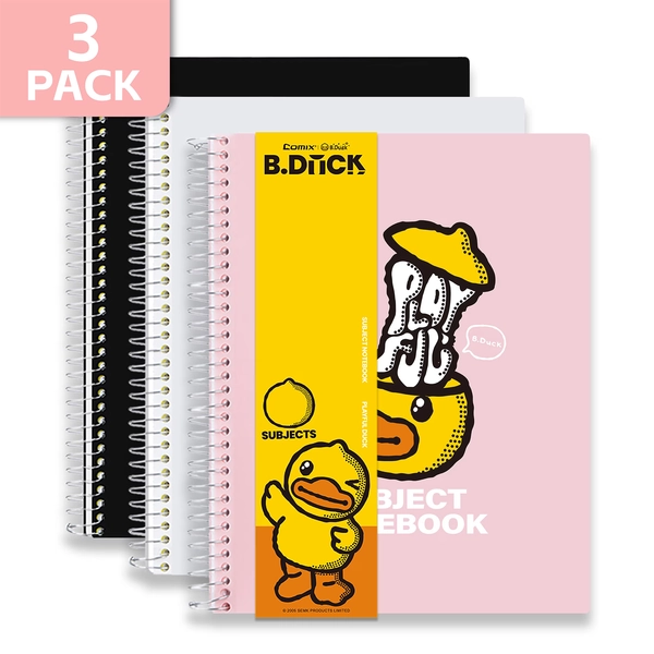 Comix 1 Subject Notebook,3-Pack College Ruled Spiral Notebook with Pocket Dividers 11"x 8.5", 70 Sheets, Black White Pink - Walmart.com