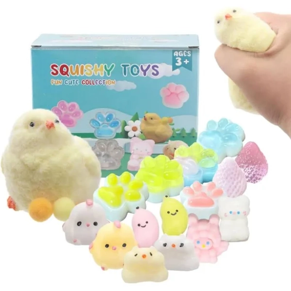 16Pack Taba Squishies with Toy Box & Cute Stickers, Kawaii Squishy Stress Relief Toys Party Favors for Kids 4-8 8-12, Squishy Sensory Fidget Toys for