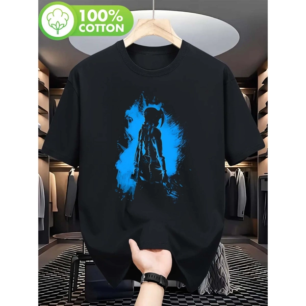 Unisex Blue Jinx Graphic T-Shirt - Black Tee with Blue Jinx Character Design, Stretchy Fit Casual Short Sleeve Crew Neck Shirt for Summer, Outdoor & Gym Wear - Machine Washable Bold Character Tee