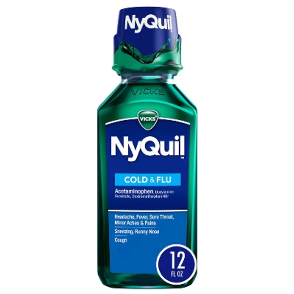 Vicks NyQuil Cold & Flu Medicine Liquid - 12 fl oz: Acetaminophen Infused, Original Flavor, 1 Bottle