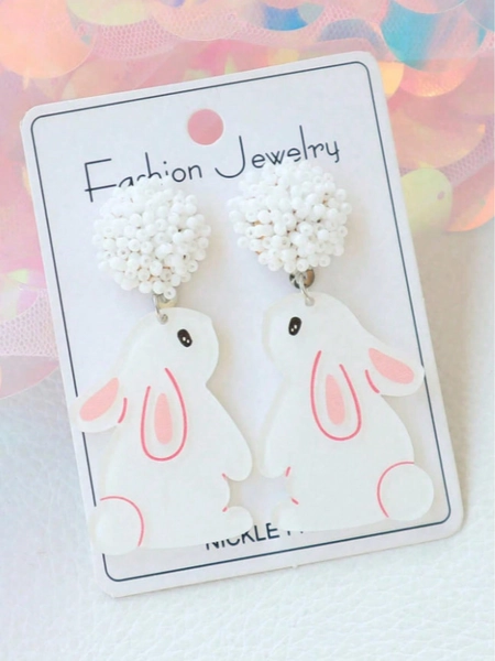 1 Pair Cute Easter Bunny Beaded Earrings, Sweet & Fun Holiday Gift Earrings, Party Accessories (Card Not Included) (Handmade Bead Quantity May Vary From Image)