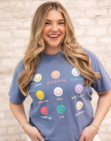 Smiley Faces Fruits Of The Spirit Tee - Blue Jean