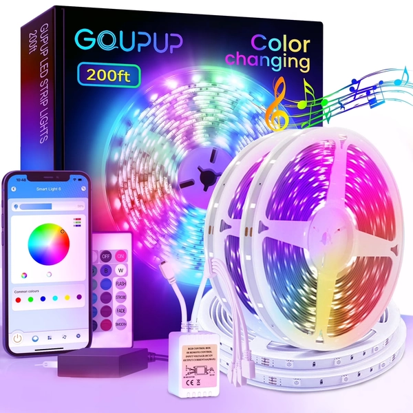 GUPUP LED Strip Lights(2 Rolls of 100ft), Extra Long 200ft with Music Sync,24 Key Remote and APP Control RGB Color Changing Lights for Indoor Decor - Walmart.com