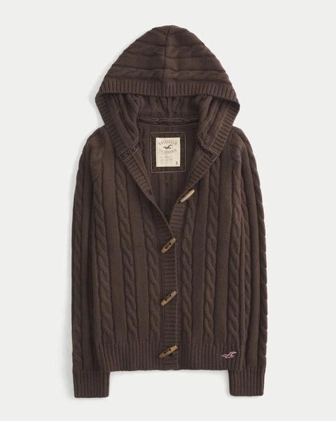 Holiday Vault Release Hooded Cable-Knit Toggle Cardigan