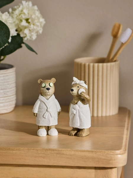 Set of 2 Natural Bertie Bear Spa Ornaments