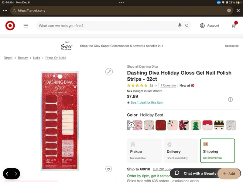 Dashing Diva Holiday Gloss Gel Nail Polish Strips - Big Red Bow - 32ct