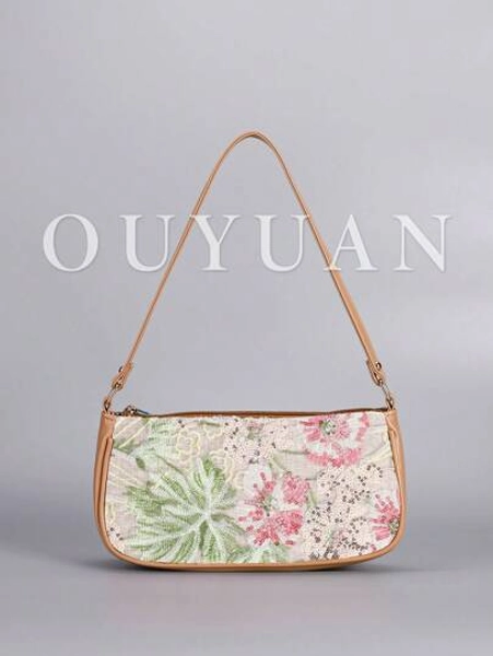 Sequin Embroidery Floral Baguette Bag Ladies Fashion All-Match Beaded Stitching Underarm Bag With Contrasting Color Embroidery Zipper Shoulder Bag Cut Randomly,For Women, Suitable For Party, Wedding, Prom, Perfect For Party Wedding Prom Dinner/Banquet, Matching With Holiday Party Dress Evening Dress & Sequin Dress
