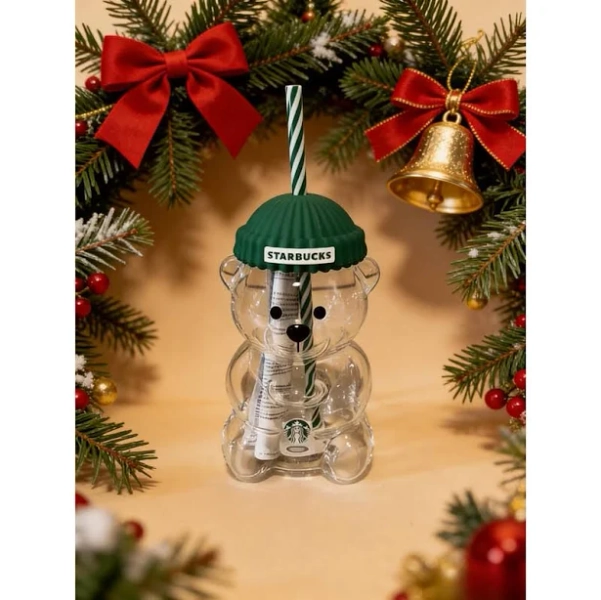 2026 Starbucks Bearista Bear Glass Jar Cold Cup Tumbler with Straw Holiday Christmas Edition