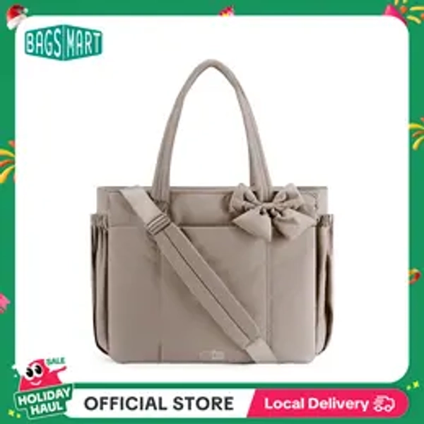 BAGSMART Crush Bow Tote Bag for Women 15.6" Laptop Friendly Lightweight Puffy Handbag with Removable Bow & Multiple Compartments for Travel Work Beach Gym 20L Capacity TikTokShopHolidayHaul