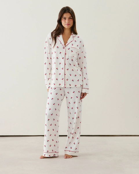 Pantalon en jersey côtelé motifs cerises