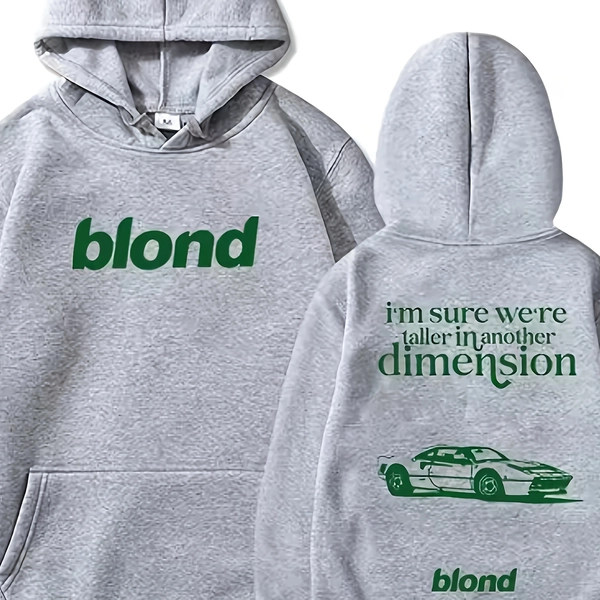 [Retro Graphic Hoodie] Retro Graphic Men's Hoodie | Soft Fabric Construction, Regular Fit, Machine Washable, "Blond I'm Sure Were Tall in Another Dimension" Print & Vintage Car Design, Everyday Pullover, Hooded Pullover, Essential Hoodie
