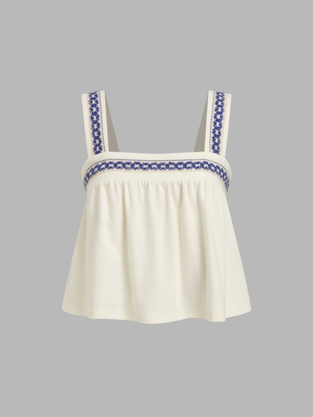 Cotton-blend Square Neck Aztec Tank Top