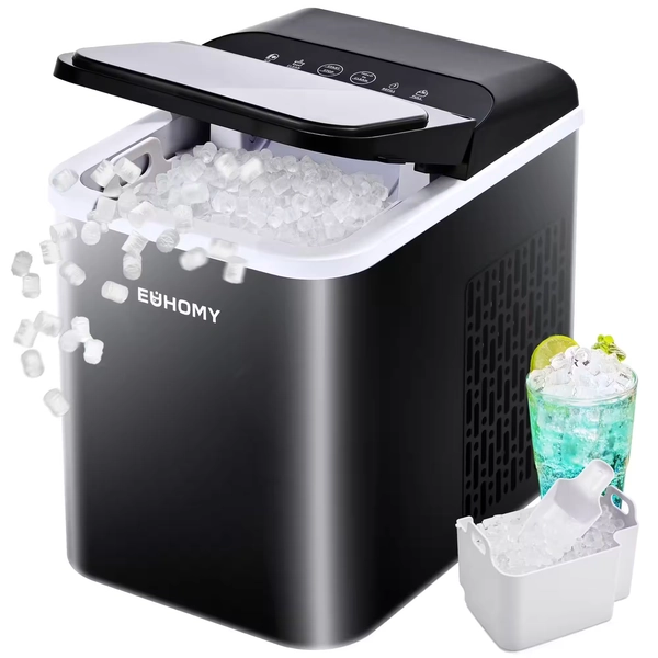 Euhomy - Countertop Nugget Ice Maker - 35lbs/24H Pebble Ice Machine with Auto-Cleaning - Black