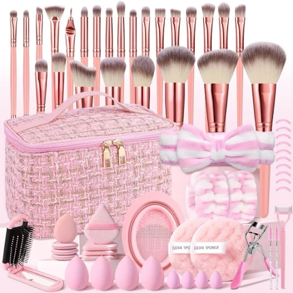 54-Piece Professional Makeup Brush Set with Pink Cosmetic Bag, Makeup for girls, Vanity stuff, Make up kit, Makeup bag, Make up brushes, Makeup