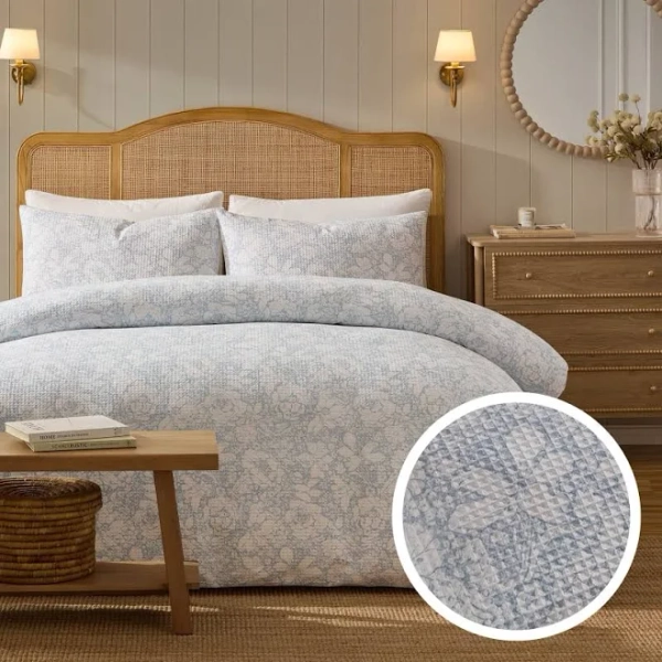 DUSK Iris Floral Printed Waffle Duvet Cover & Pillowcase Set