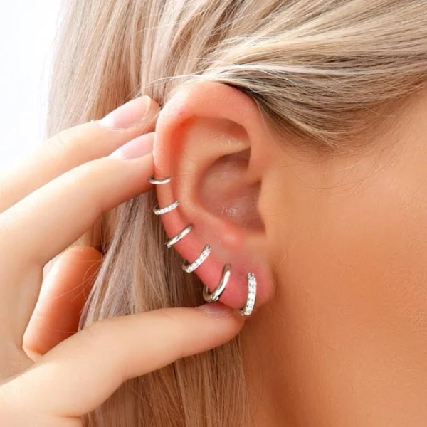 Minimalist Cubic Zirconia Silver Hoop Earring Set