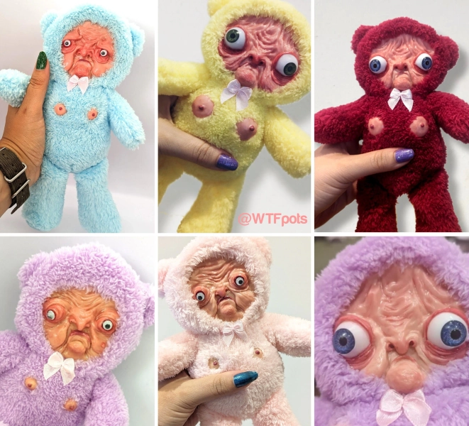 Creepy Old Man Bear Art Sculpture: Weirdcore Plush Teddy