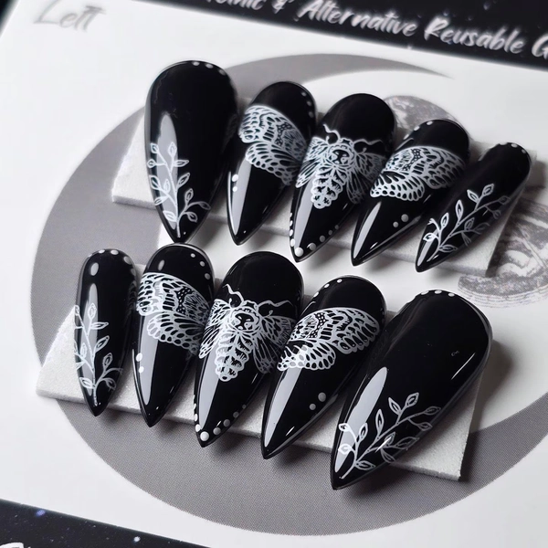 Deaths Head Hawkmoth Press On Nails: Witchy Gothic Reusable False Nails