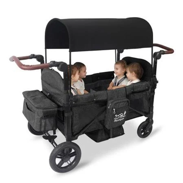 Rovique Wagon Stroller 4 Seater Includes Adjustable Canopy,Convertible Seats, Snack Tray, Parent Organizer, Black
