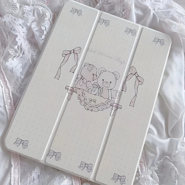 Cute Bear & Bow Design Case for iPad - Foldable, Adjustable Stand, Auto Sleep/Wake, Lightweight Acrylic Protector for iPad Pro 11" (2024), Air 4/5/6, 10.9", 10th Gen, 9.7", 10.5, Automatic Sleep/Wake Function | Whimsical iPad Accessory | Foldable Cover Stand, Cute Case for iPad