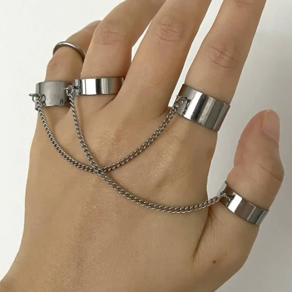 Stainless Steel Adjustable Punk Chain Ring