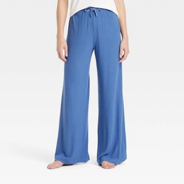 Women's Cozy Ribbed Wide Leg Pants - Auden™ Blue XS: Relaxed Fit, Mid Rise, Full Waistband Elastic, 30" Inseam