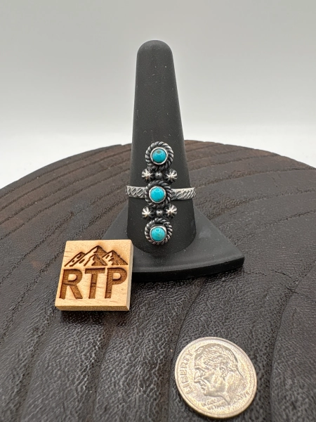 Three Stone Snake Eye Turquoise Ring