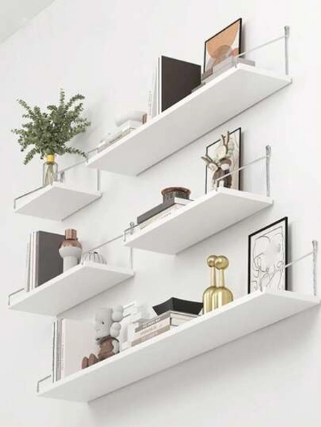 3pcs Wall-Mounted Shelves With Hooks - No-Drill Installation, Contemporary Wooden Storage For Books, Kitchen & Living Room - 3 Sizes (Large, Medium, Small), Book Organization Modern Decor Sleek Design, Book Shelf, Floating Shelves