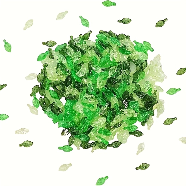 300pcs Green Leafs Bead 3 Colors Mix Green Acrylic Leaf Beads Leaf Glass Spacer Beads Leaves Pendant Charms with 2mm Hole for Jewelry Making DIY Crafts Jewelry Making Earring Necklace Anklet