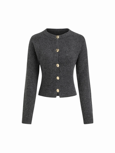 Knit Fabric Knit Round Neckline Long Sleeve Metal Button Cardigan For Daily Casual