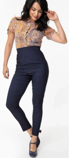 Unique Vintage Indigo Denim High Waist Rizzo Cigarette Pants