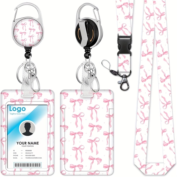 ID Badge Lanyard with a Pink Bow, Retractable Badge Holder with a Lanyard, Suitable for Teachers And Women in The Office, Featuring a Cute ID Card Holder for Ids And Keychains.